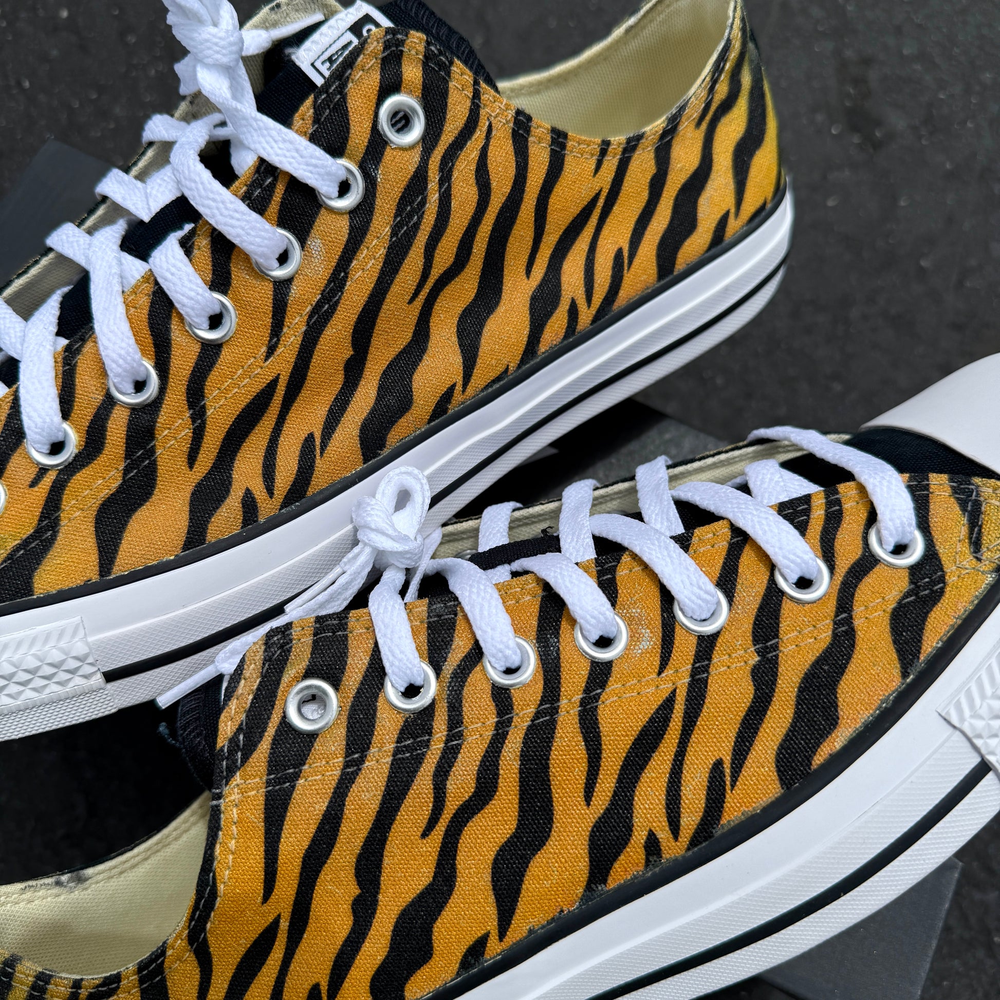 royal bengal tiger stripes animal print converse Chuck Taylor low top shoes custom sneakers for women and men