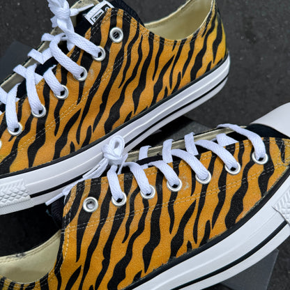 royal bengal tiger stripes animal print converse Chuck Taylor low top shoes custom sneakers for women and men