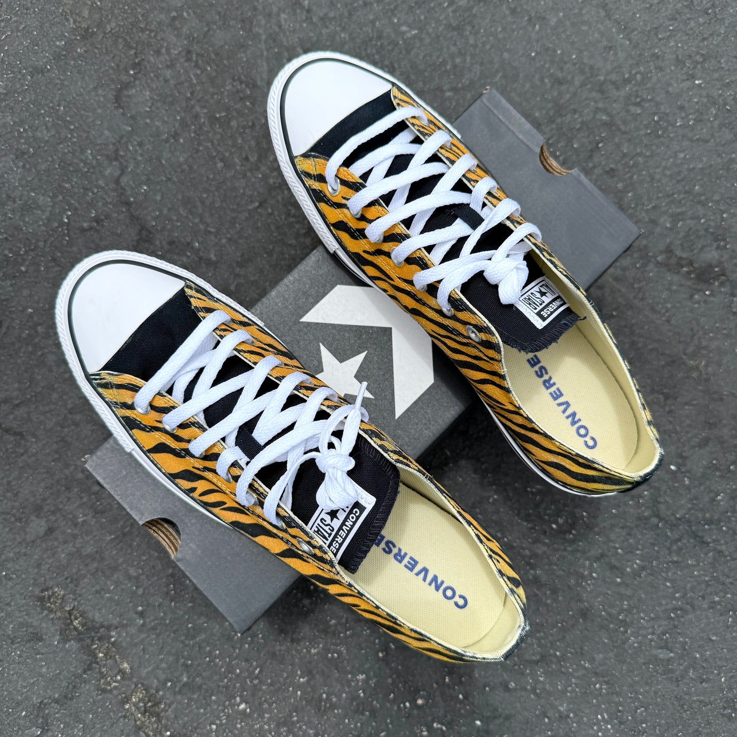 royal bengal tiger stripes animal print converse Chuck Taylor low top shoes custom sneakers for women and men