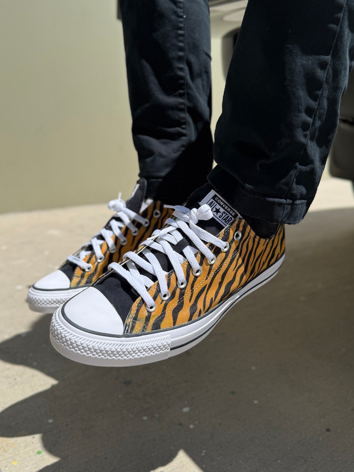 Royal Bengal Tiger Stripes on Black Converse Chuck Taylor Low Top Shoes