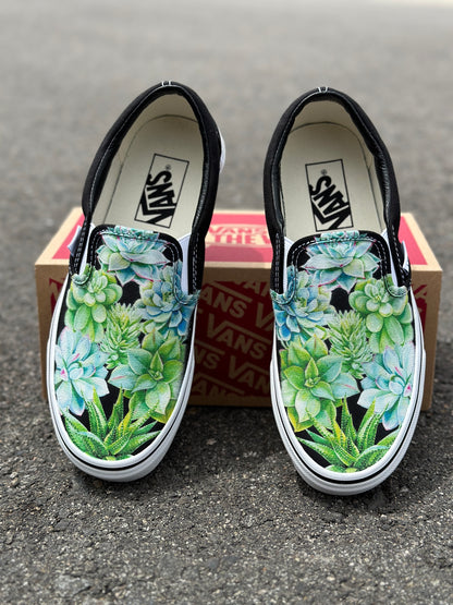 Sucker for Succulents - Black Slip On Vans