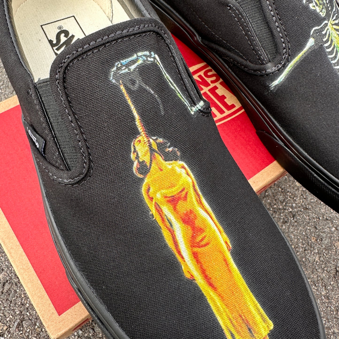 Halloween Skeleton Skull Hang Horror - Black on Black Custom Vans Shoes