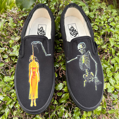 Halloween Skeleton Skull Hang Horror - Black on Black Custom Vans Shoes