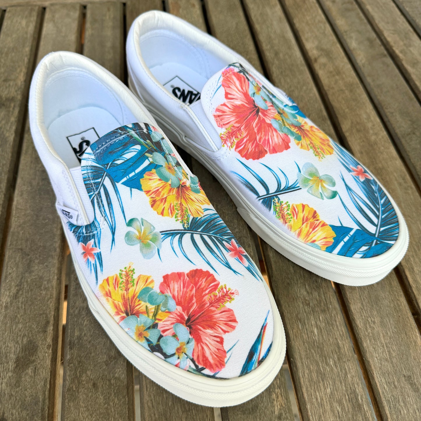 Tropical Hawaiian White Slip On Vans Shoes – BlvdCustom