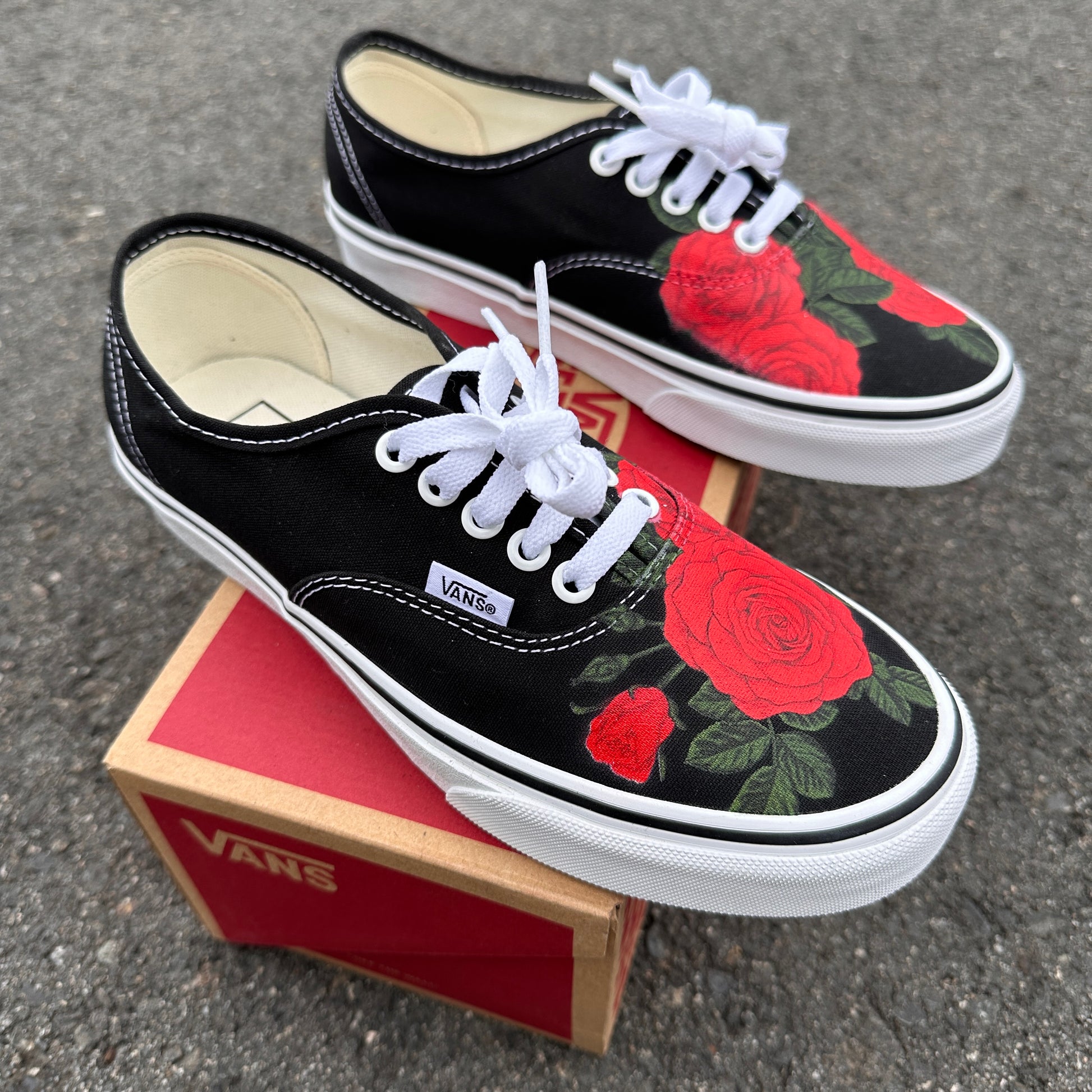 Red Roses Flower Nature - Black Authentic Vans – BlvdCustom