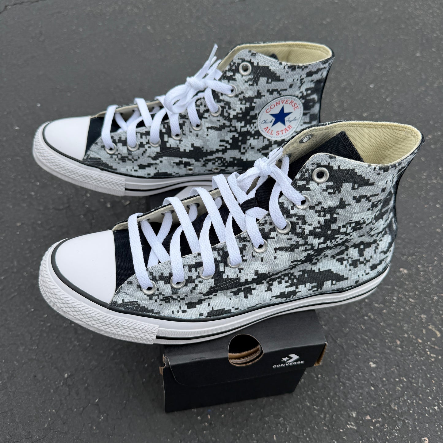 Grey Digi Camo Digital Pixel Camouflage - Custom Converse Shoes