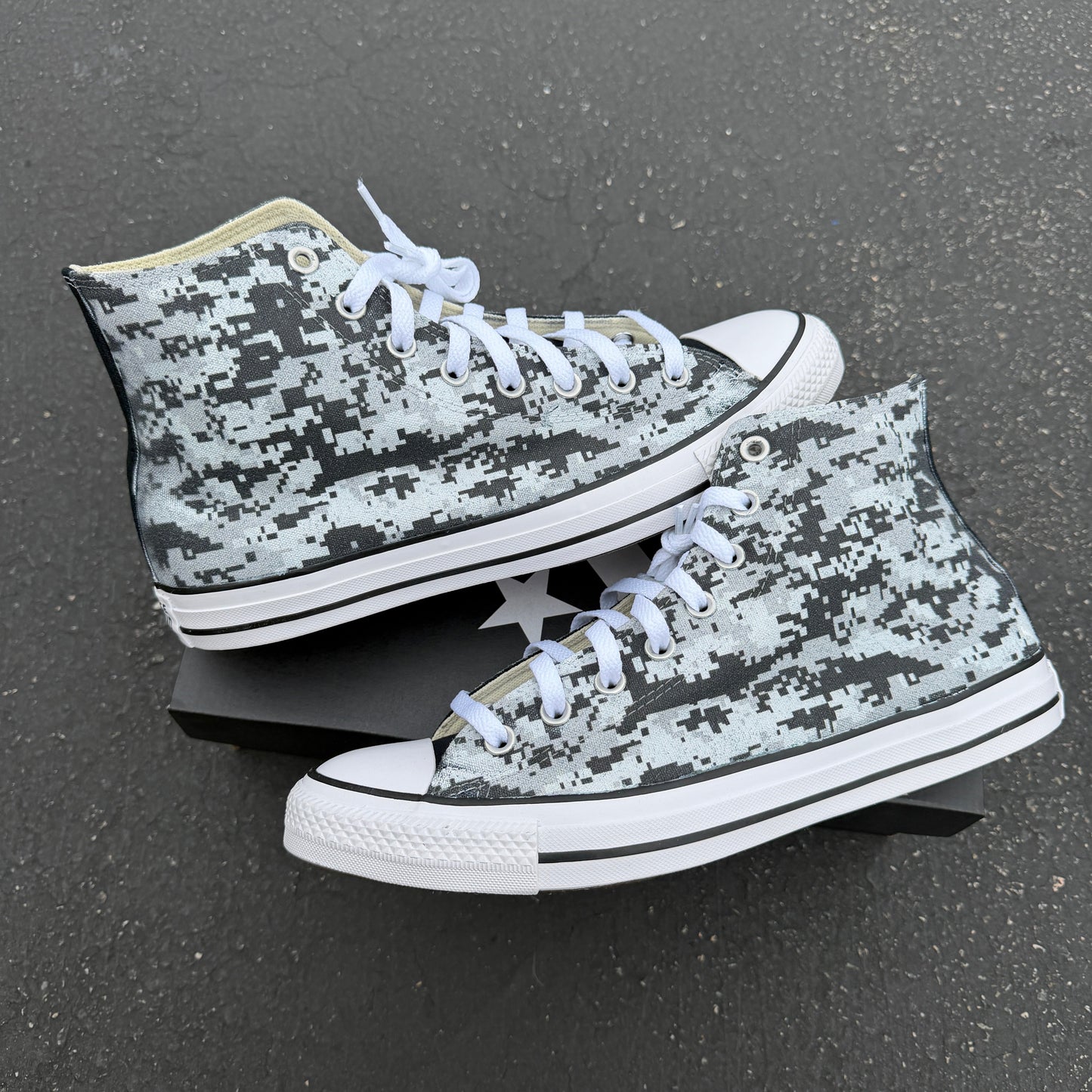 Grey Digi Camo Digital Pixel Camouflage - Custom Converse Shoes