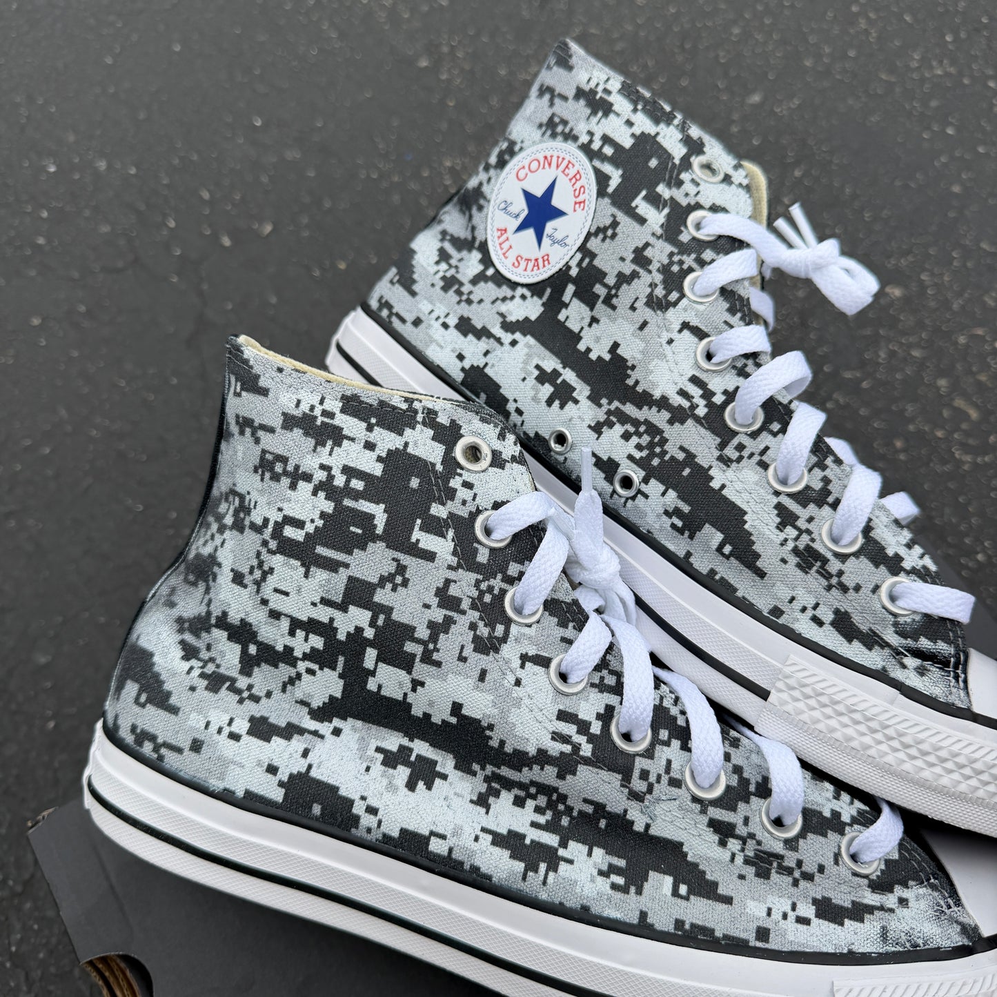 Grey Digi Camo Digital Pixel Camouflage - Custom Converse Shoes