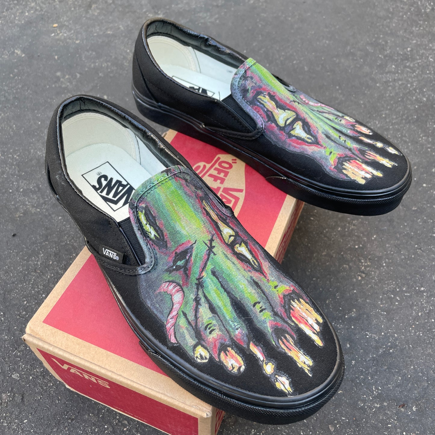 Zombie Feet - All Black Vans Slip On Shoes Custom