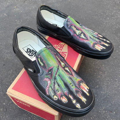 Zombie Feet - All Black Vans Slip On Shoes Custom