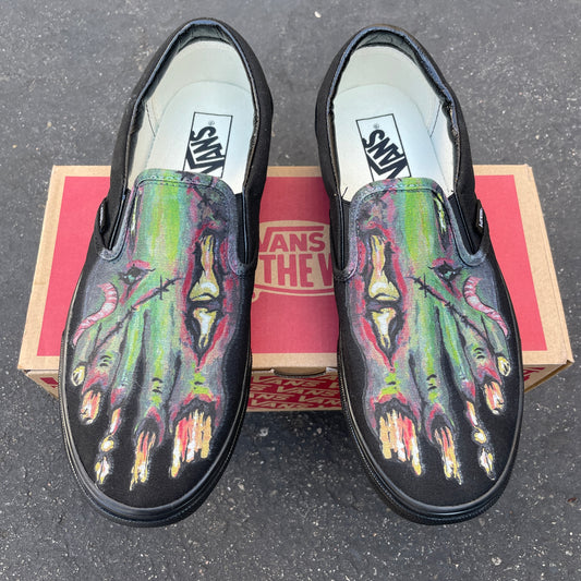 Zombie Feet - All Black Vans Slip On Shoes Custom