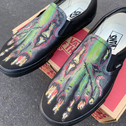 Zombie Feet - All Black Vans Slip On Shoes Custom