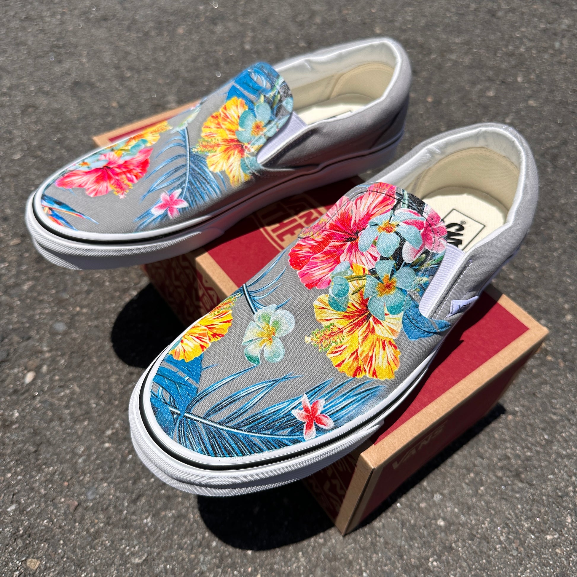 Tropical Hawaiian Flowers - Custom Slip Ons - Custom Vans Shoes