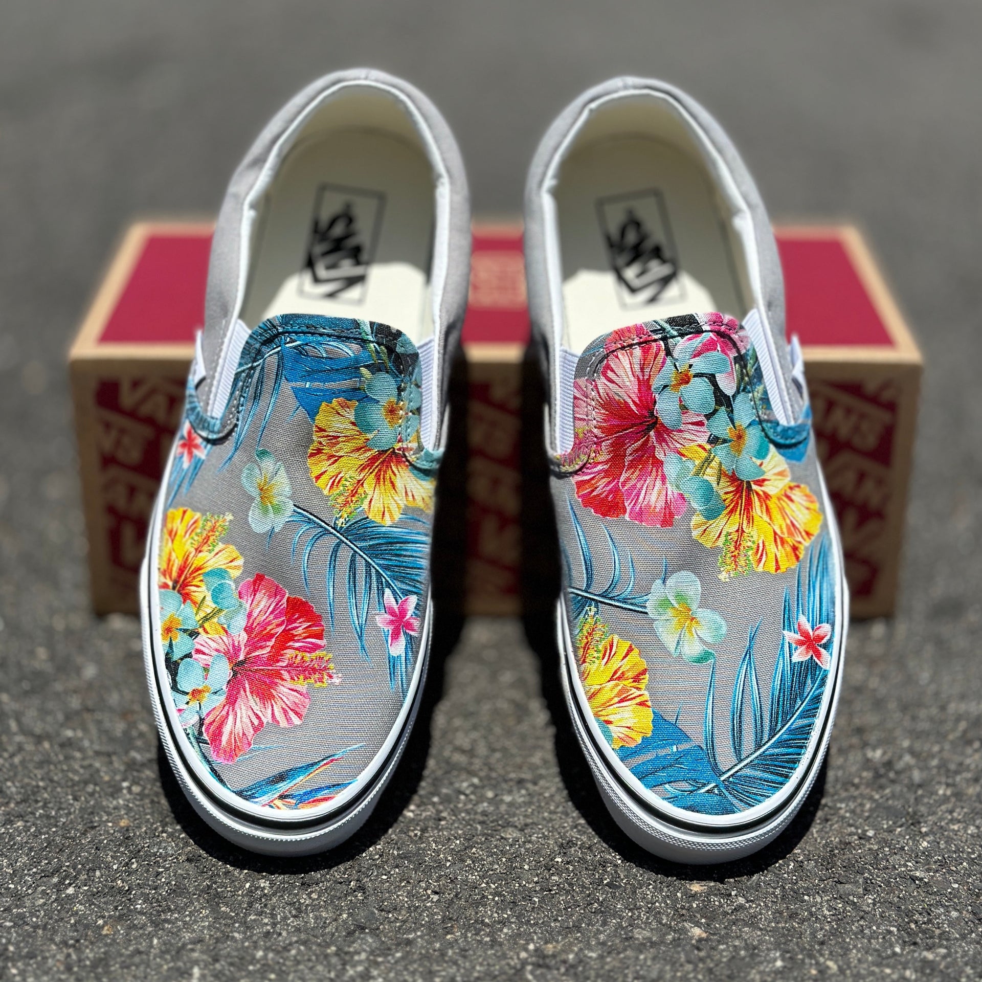Hawaiian Floral Print Hawaiian Print Vans Slip Ons Vans Shoes New