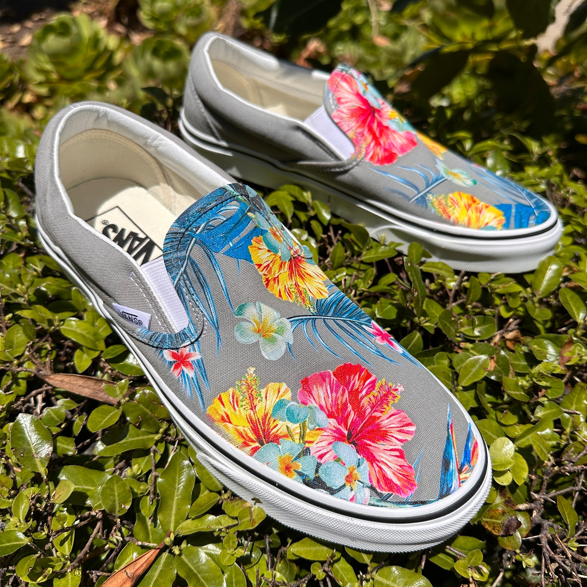 Custom Vans Slip On Vans Flowers Tropical Hawaiian Flowers Custom