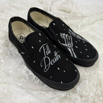 Till Death Pinky Promise Twinkle Custom Wedding Vans Slip On All Black Shoes