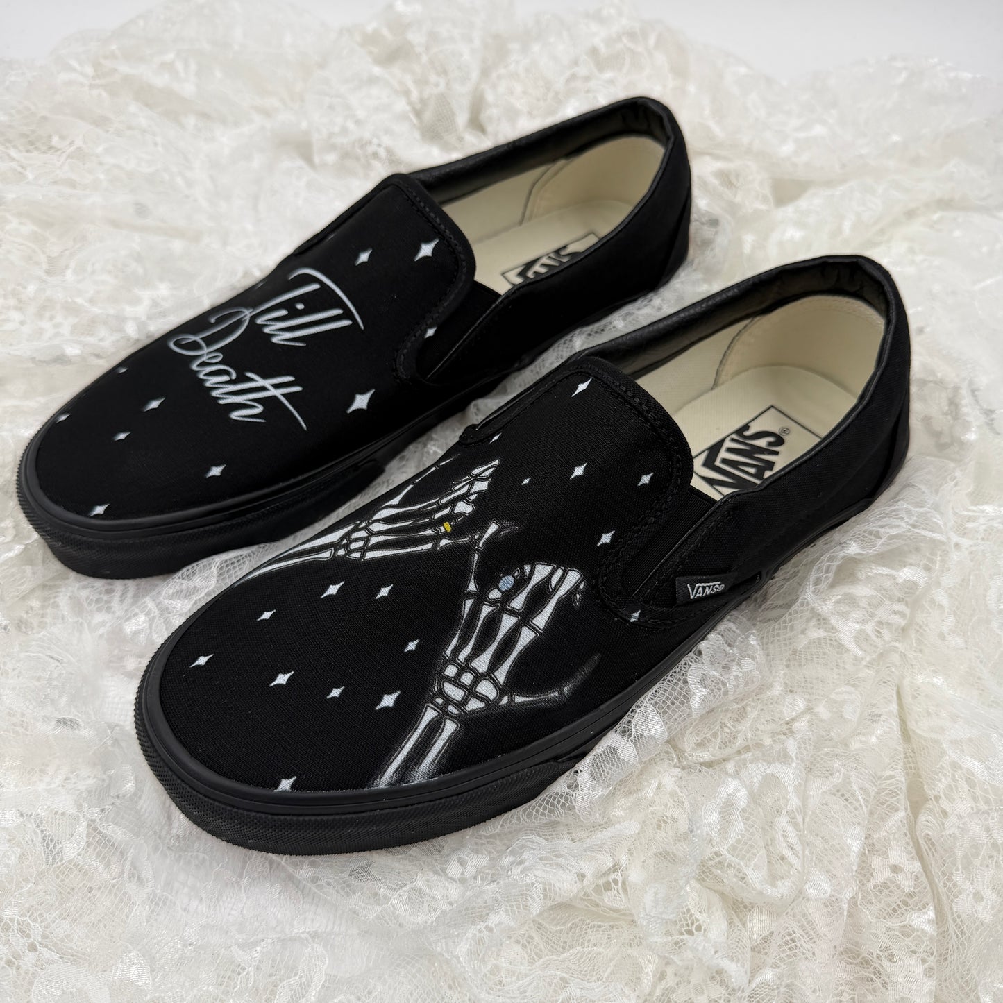 Till Death Pinky Promise Twinkle Custom Wedding Vans Slip On All Black Shoes