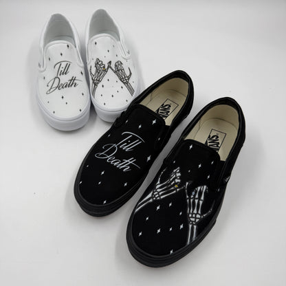 Till Death Pinky Promise Twinkle Custom Wedding Vans Slip On All Black Shoes