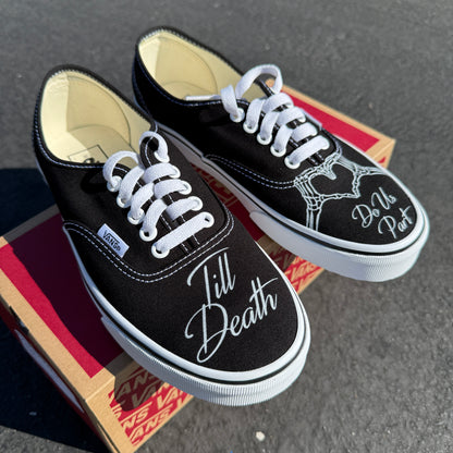 Till Death Do Us Part Skeleton Heart Hands Custom Wedding Black Vans Authentic Shoes for Men and Women