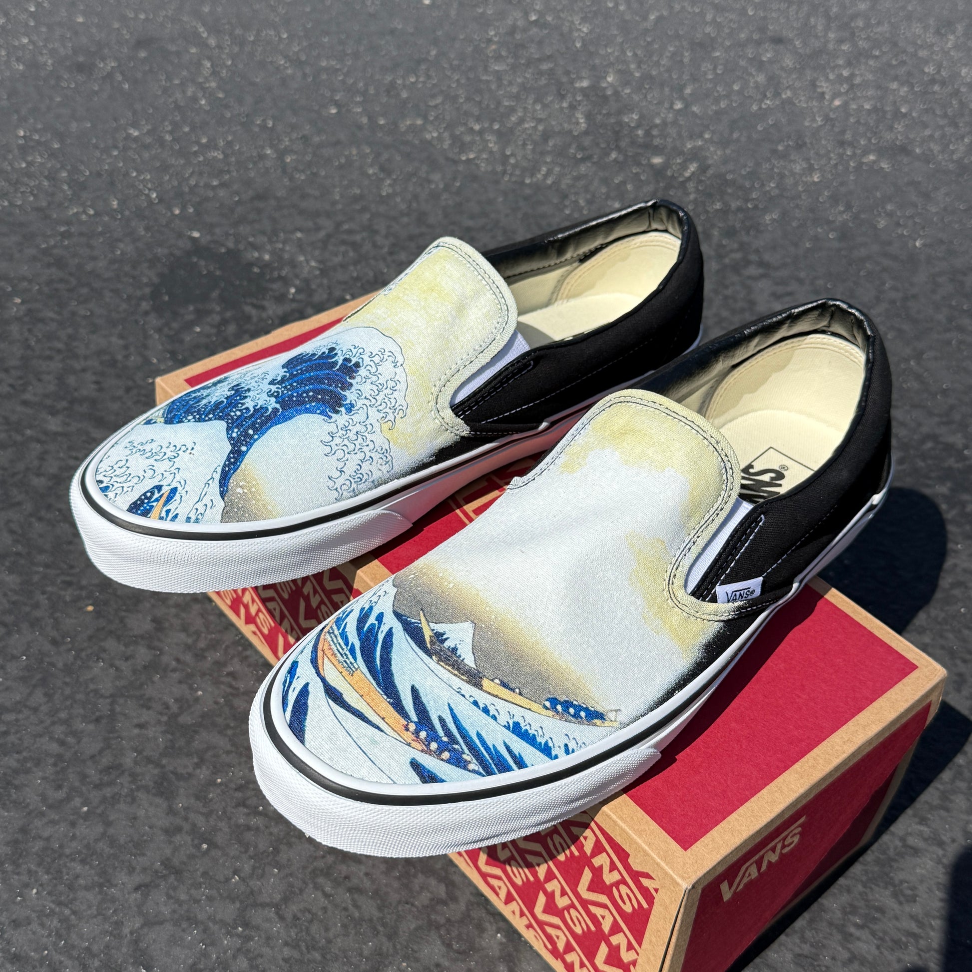 the great wave custom vans slip on shoes