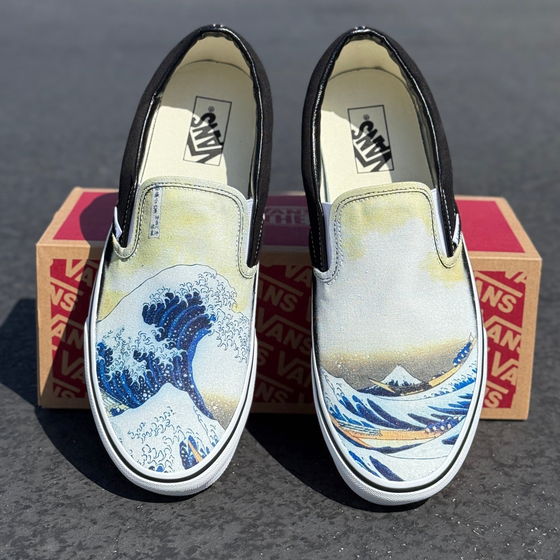 the great wave custom vans slip on shoes
