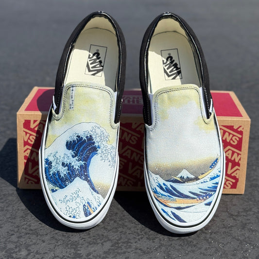 the great wave custom vans slip on shoes