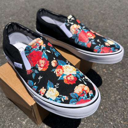 Rose Flowers Floral Pattern Custom BLVD Slip On Shoes for Men and Women