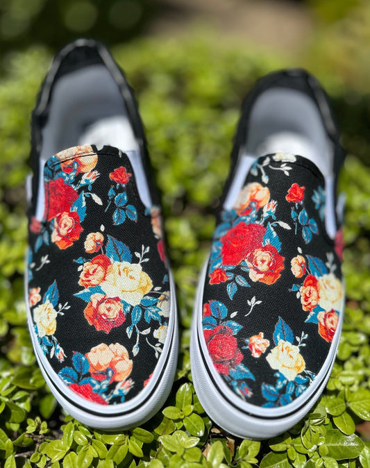 Rose Flowers Floral Pattern Custom BLVD Slip On Shoes for Men and Women