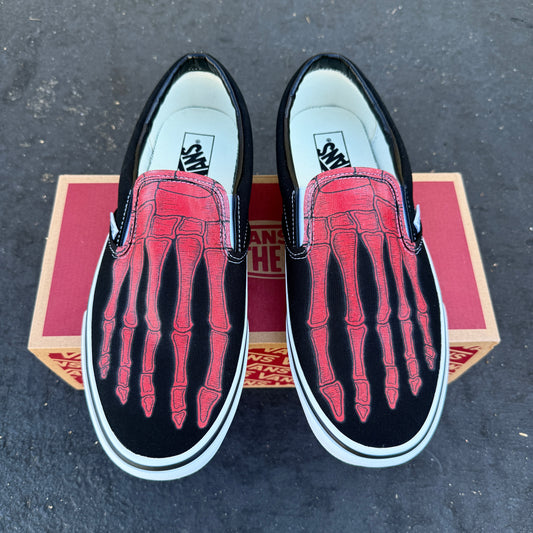 Custom Skeleton Feet Red X-Ray Slip Ons - Custom Vans Shoes