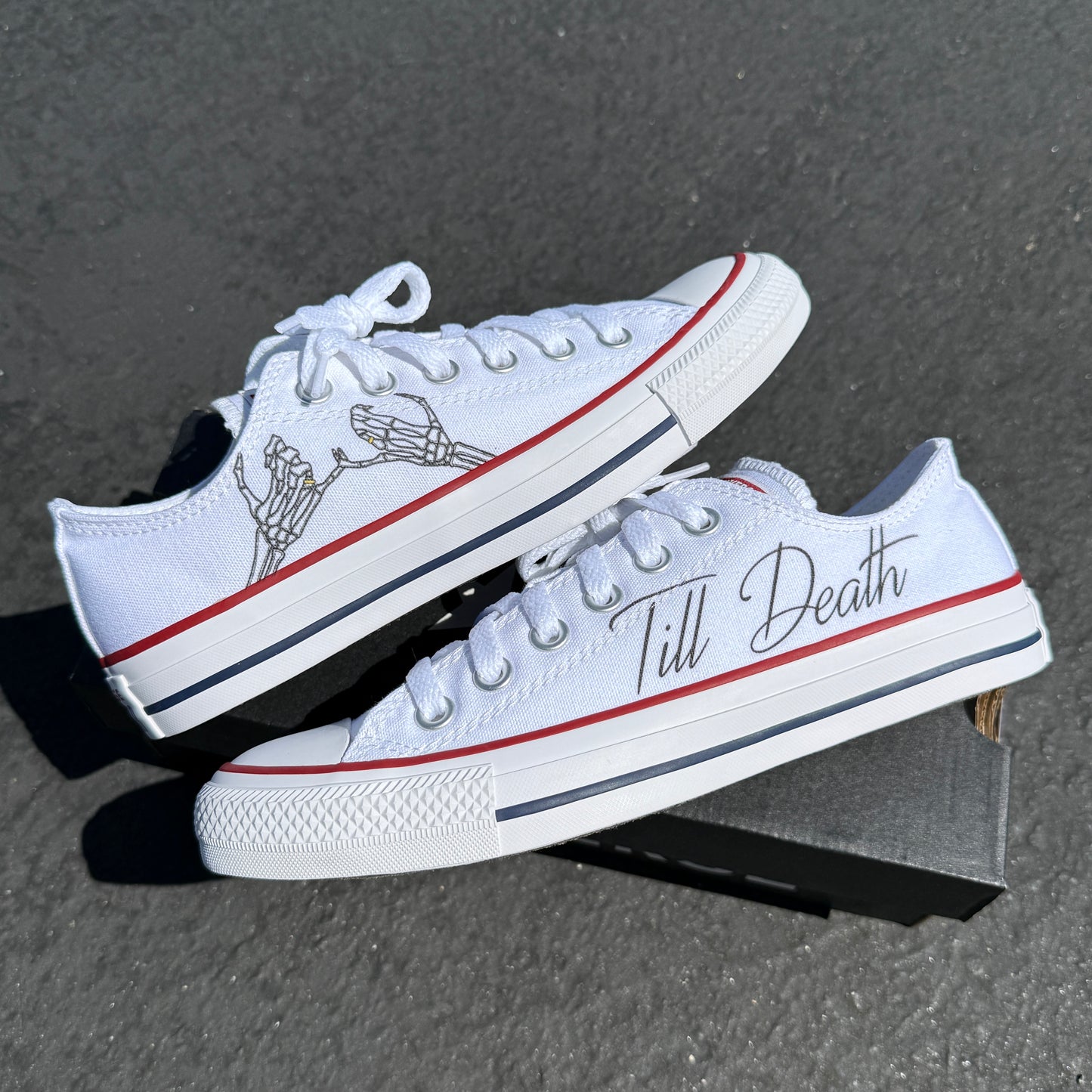 pinky promise till death converse chuck Taylor shoes customized white low top wedding sneakers