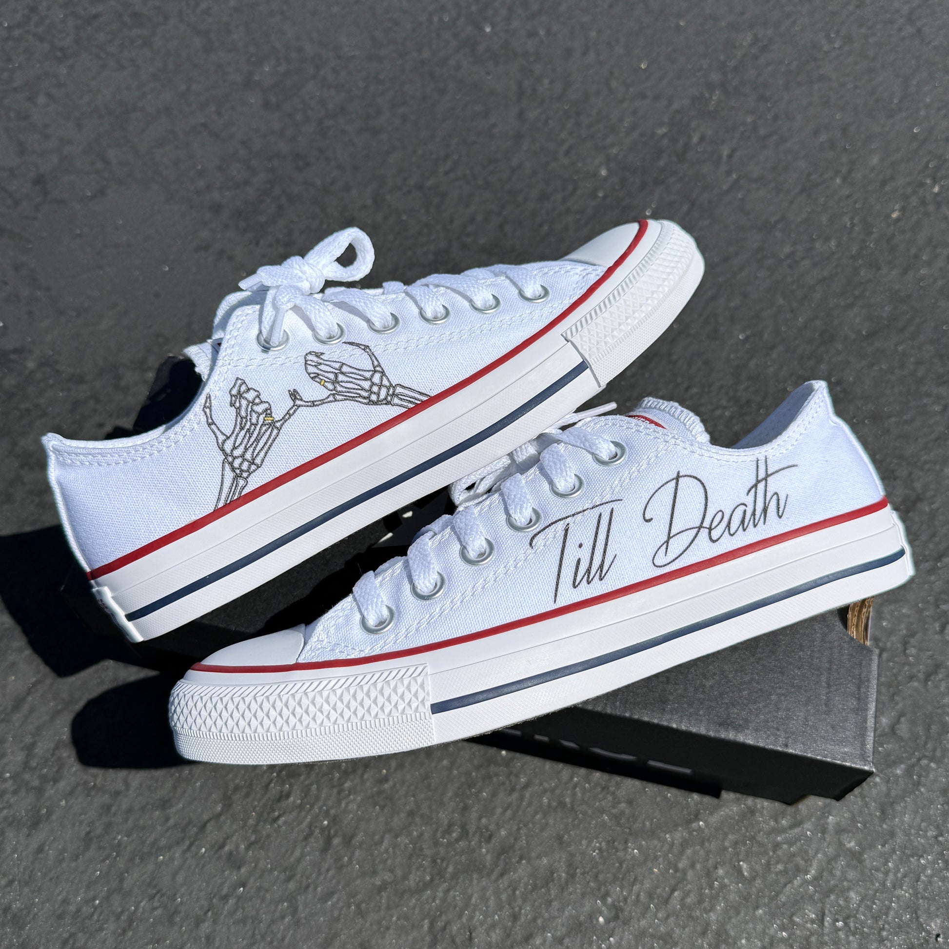 pinky promise till death converse chuck Taylor shoes customized white low top wedding sneakers