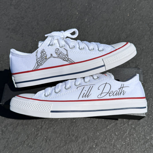 pinky promise till death converse chuck Taylor shoes customized white low top wedding sneakers