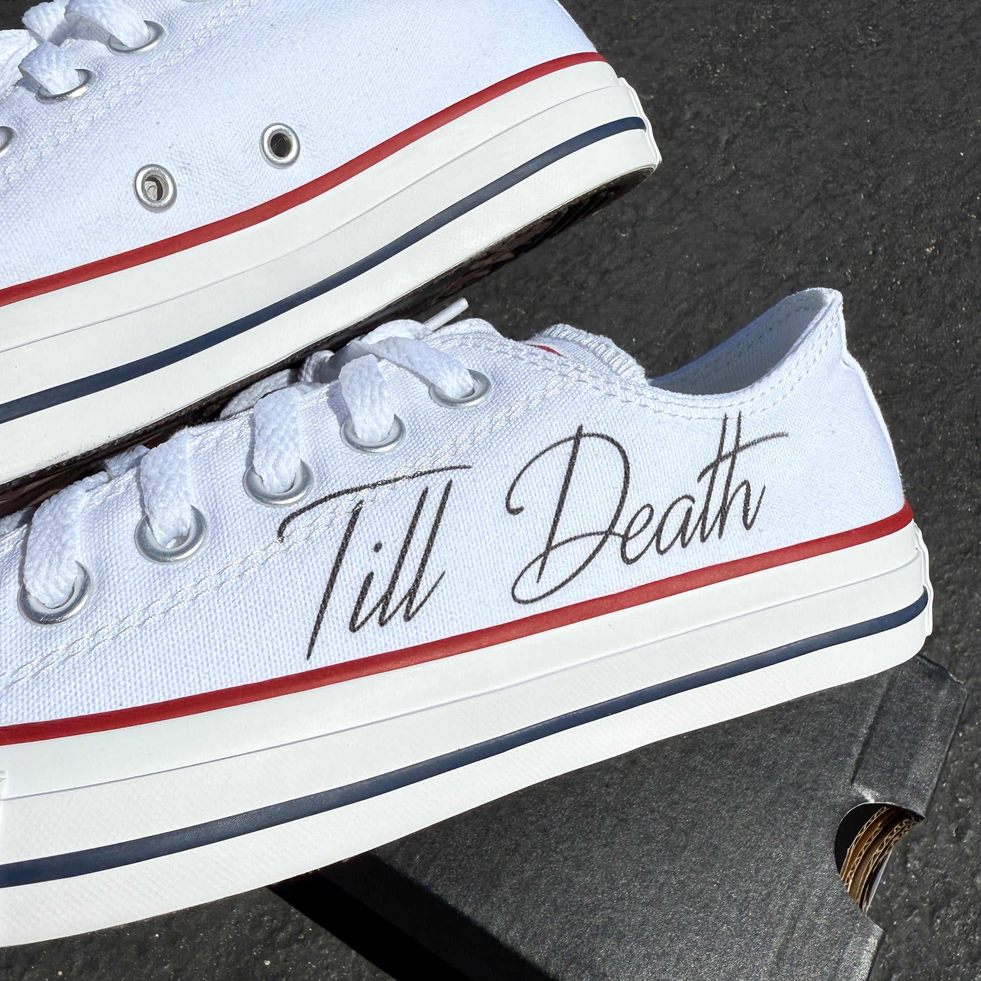 pinky promise till death converse chuck Taylor shoes customized white low top wedding sneakers