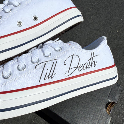 pinky promise till death converse chuck Taylor shoes customized white low top wedding sneakers