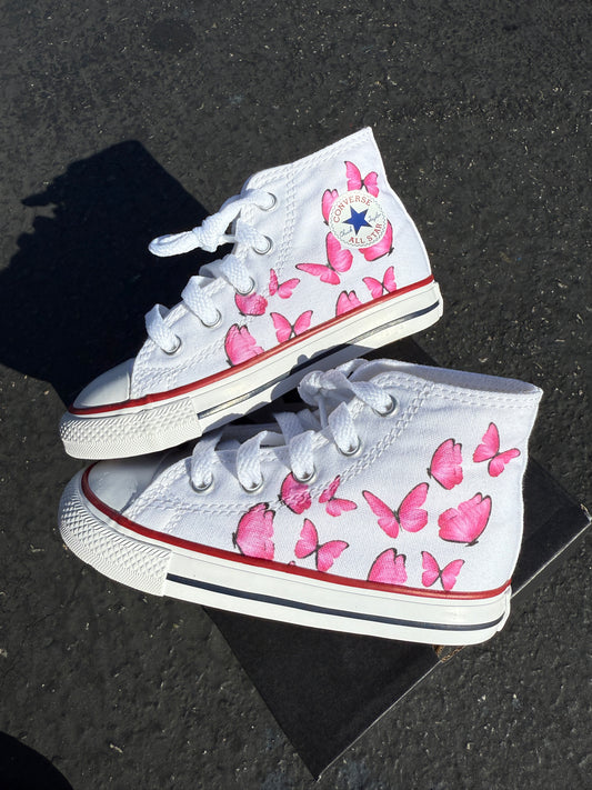 Custom Kids Converse white 8c PINK Butterflies - custom order