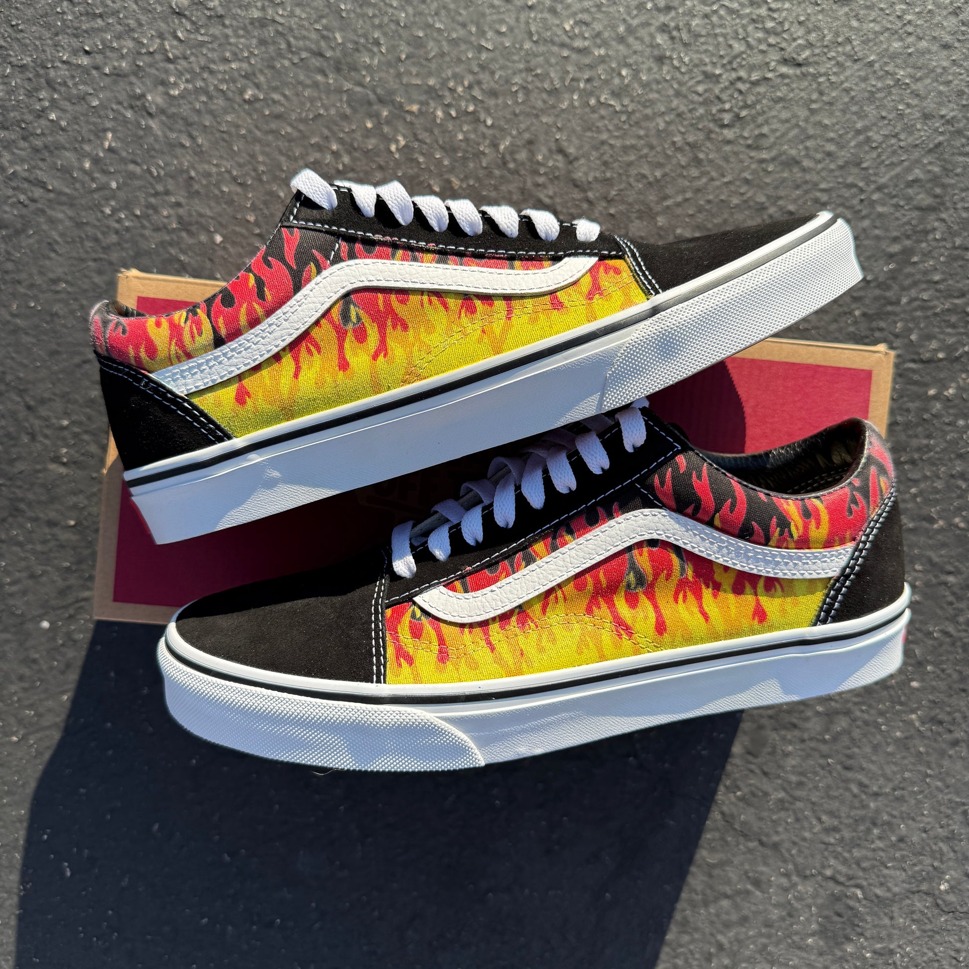 red hot fire flames Vans old skool shoes customized sneakers
