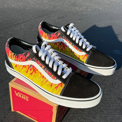 red hot fire flames Vans old skool shoes customized sneakers