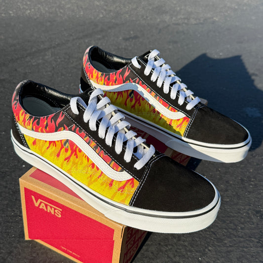 red hot fire flames Vans old skool shoes customized sneakers