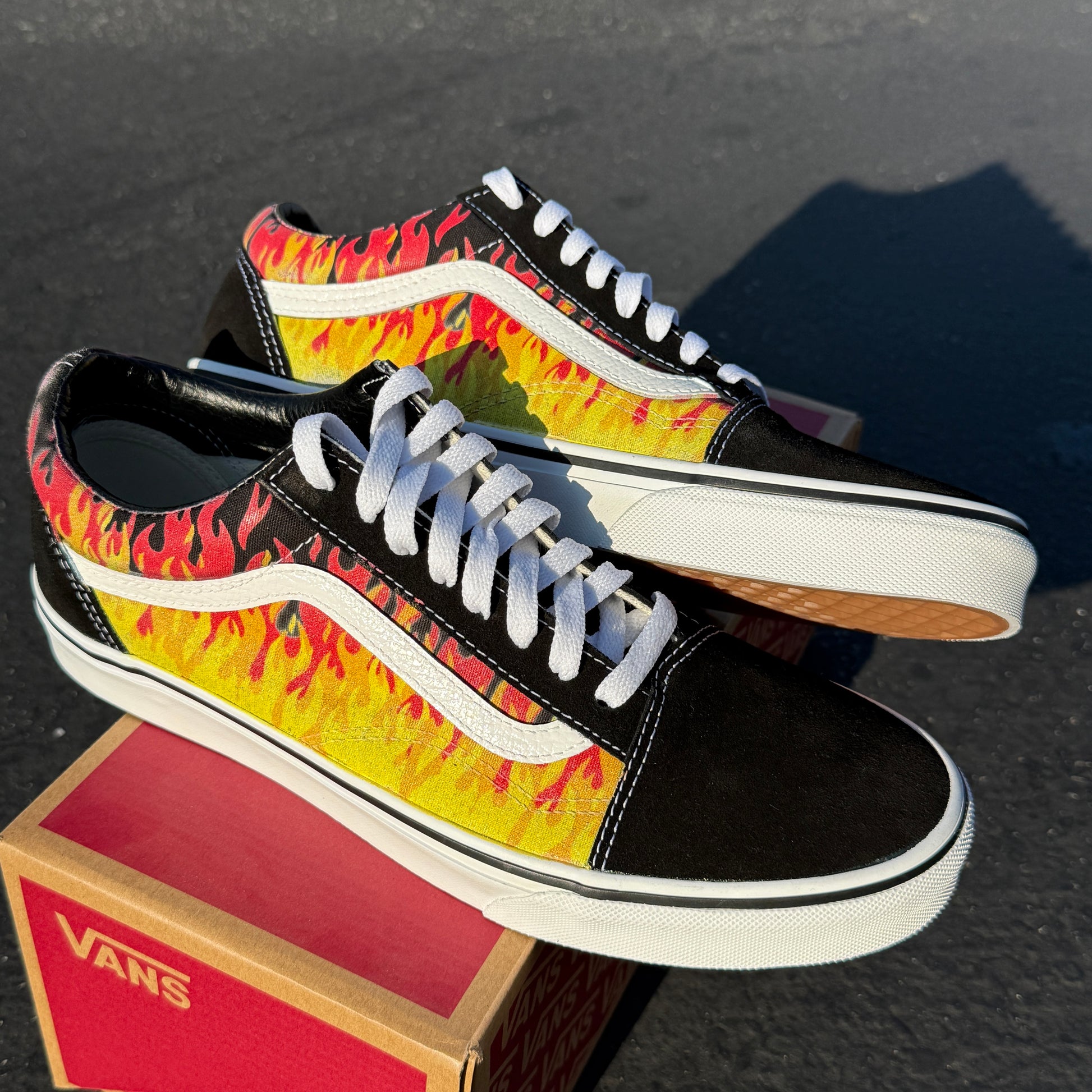 red hot fire flames Vans old skool shoes customized sneakers