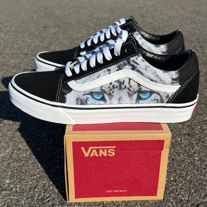 Snow Leopard blue eyes Vans Old Skool shoes customized unisex sneakers for women and men