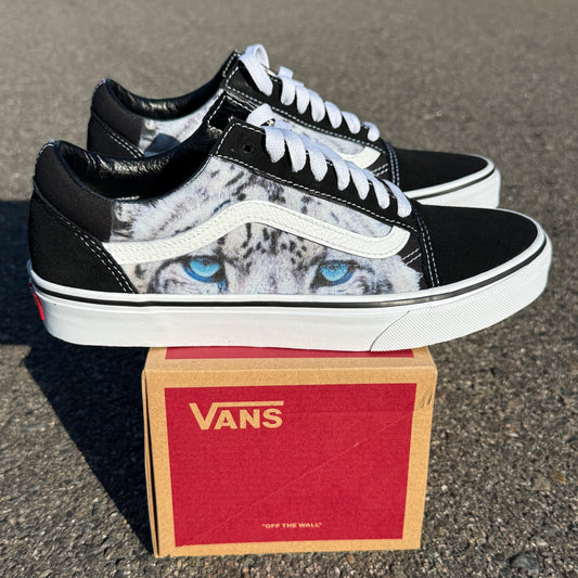 Snow Leopard blue eyes Vans Old Skool shoes customized unisex sneakers for women and men