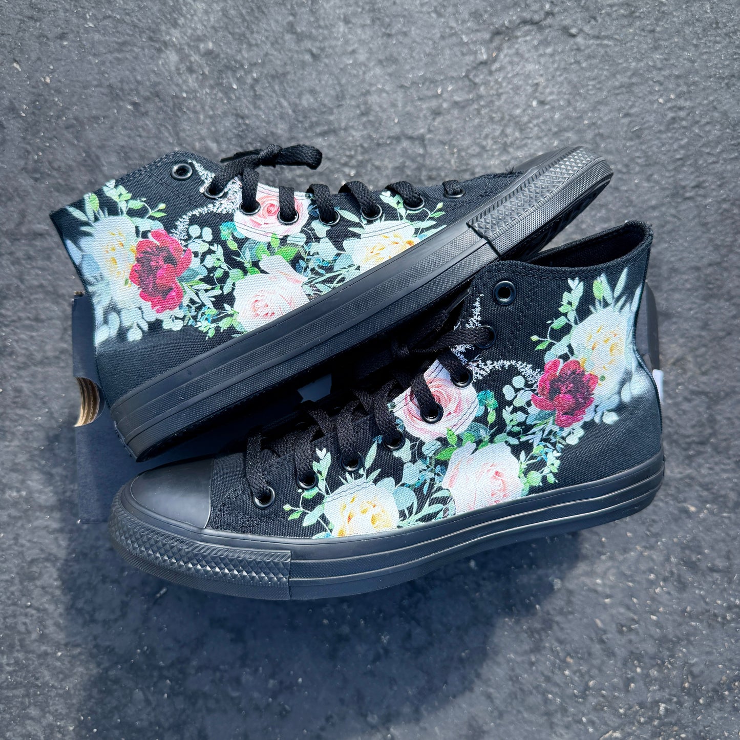 Whimsical Roses Black/Black Converse High Top Chuck Taylor Shoes (Copy)