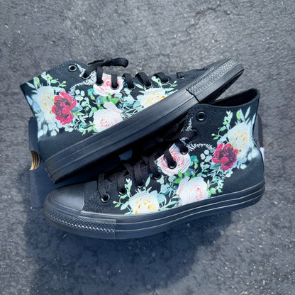 Whimsical Roses Black/Black Converse High Top Chuck Taylor Shoes (Copy)