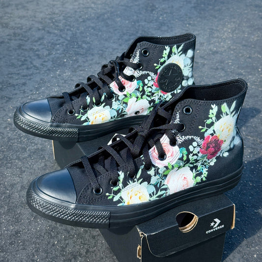 Whimsical Roses Black/Black Converse High Top Chuck Taylor Shoes (Copy)
