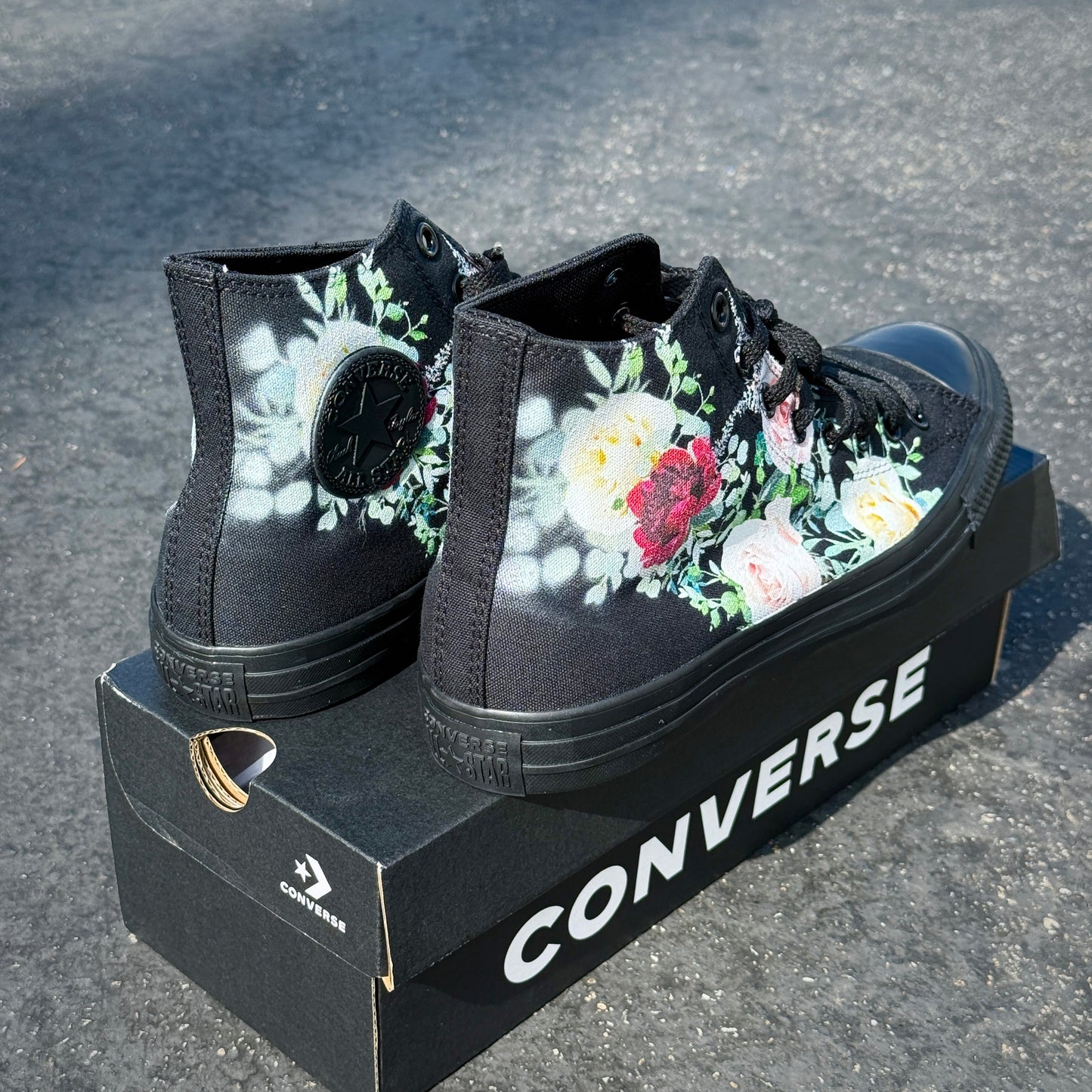 Whimsical Roses Black/Black Converse High Top Chuck Taylor Shoes (Copy)