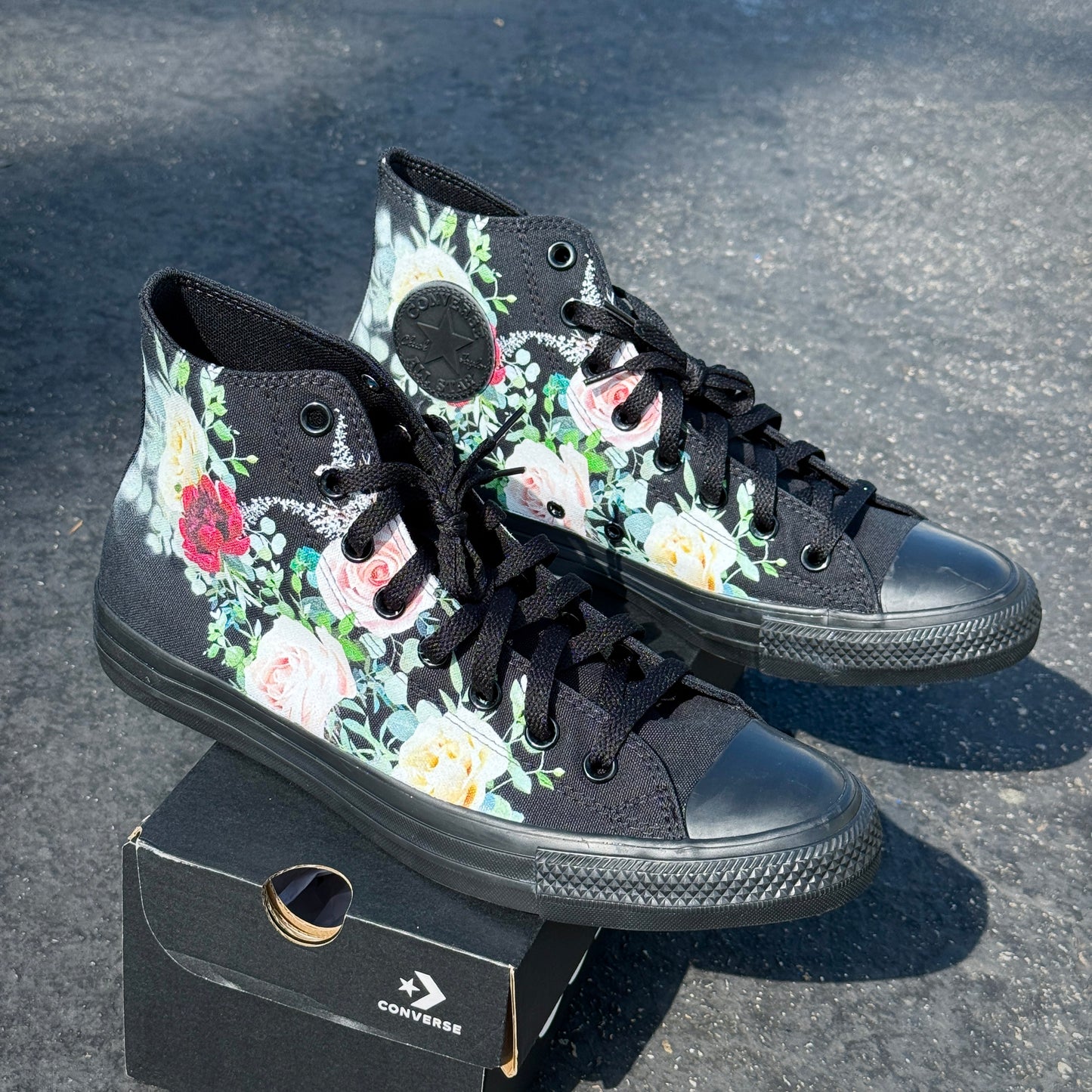 Whimsical Roses Black/Black Converse High Top Chuck Taylor Shoes (Copy)