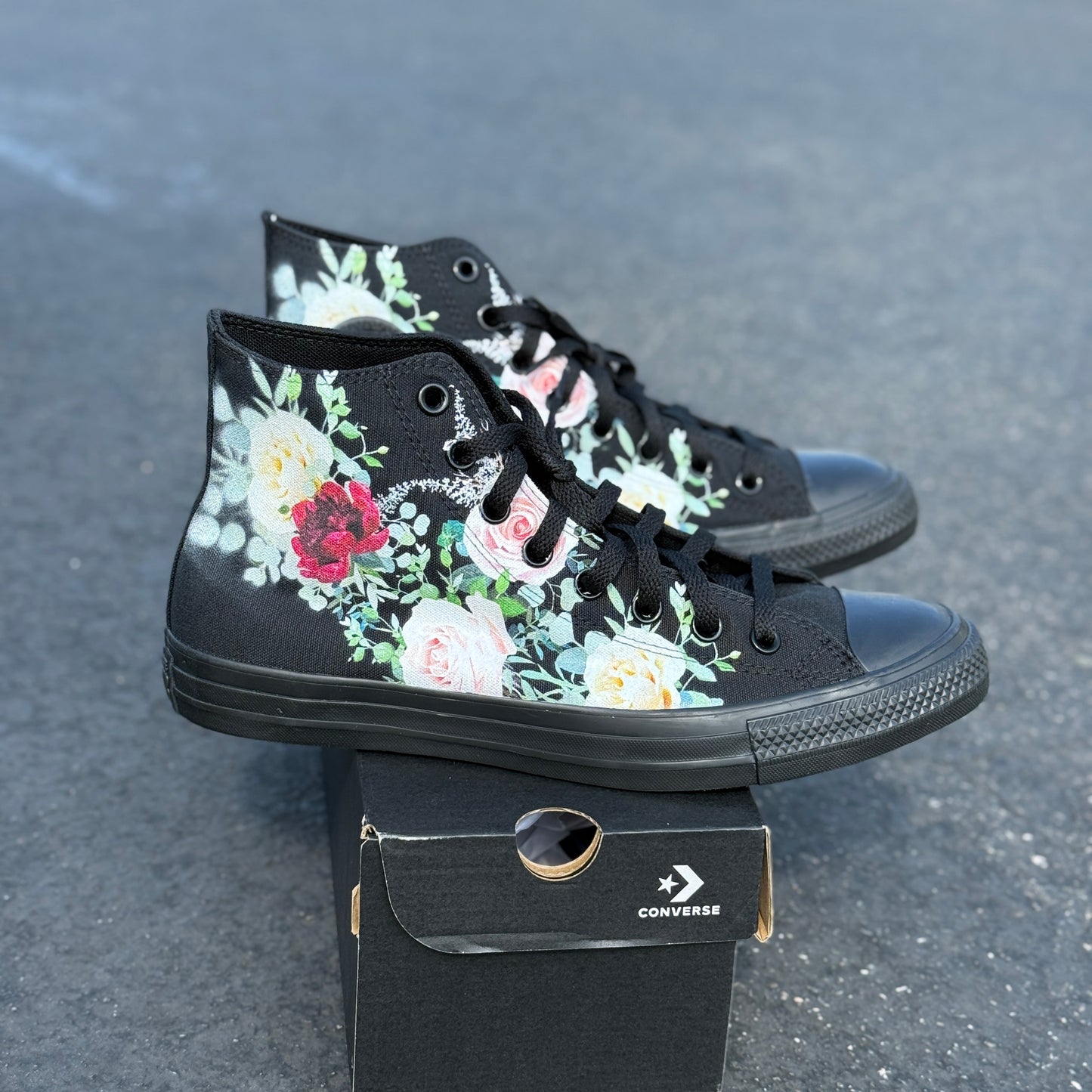 Whimsical Roses Black/Black Converse High Top Chuck Taylor Shoes (Copy)