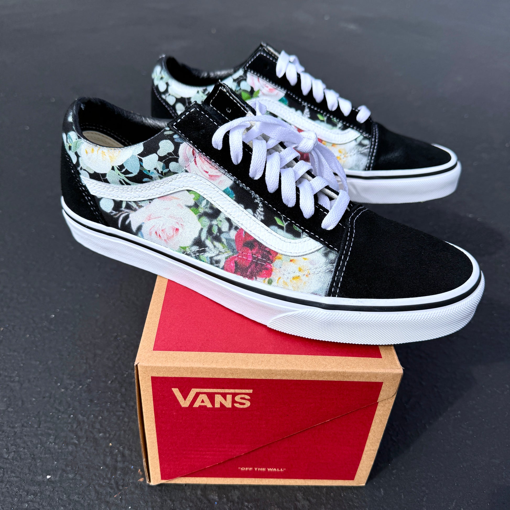 whimsical flowers floral on vans old skool shoes custom