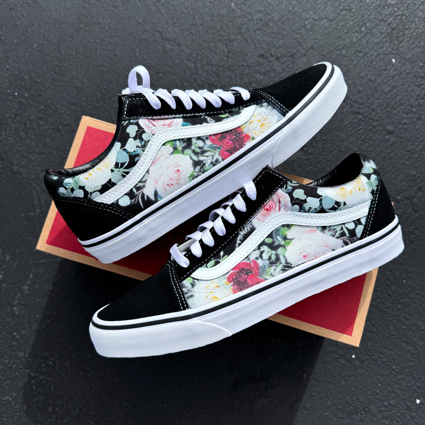 whimsical flowers floral on vans old skool shoes custom
