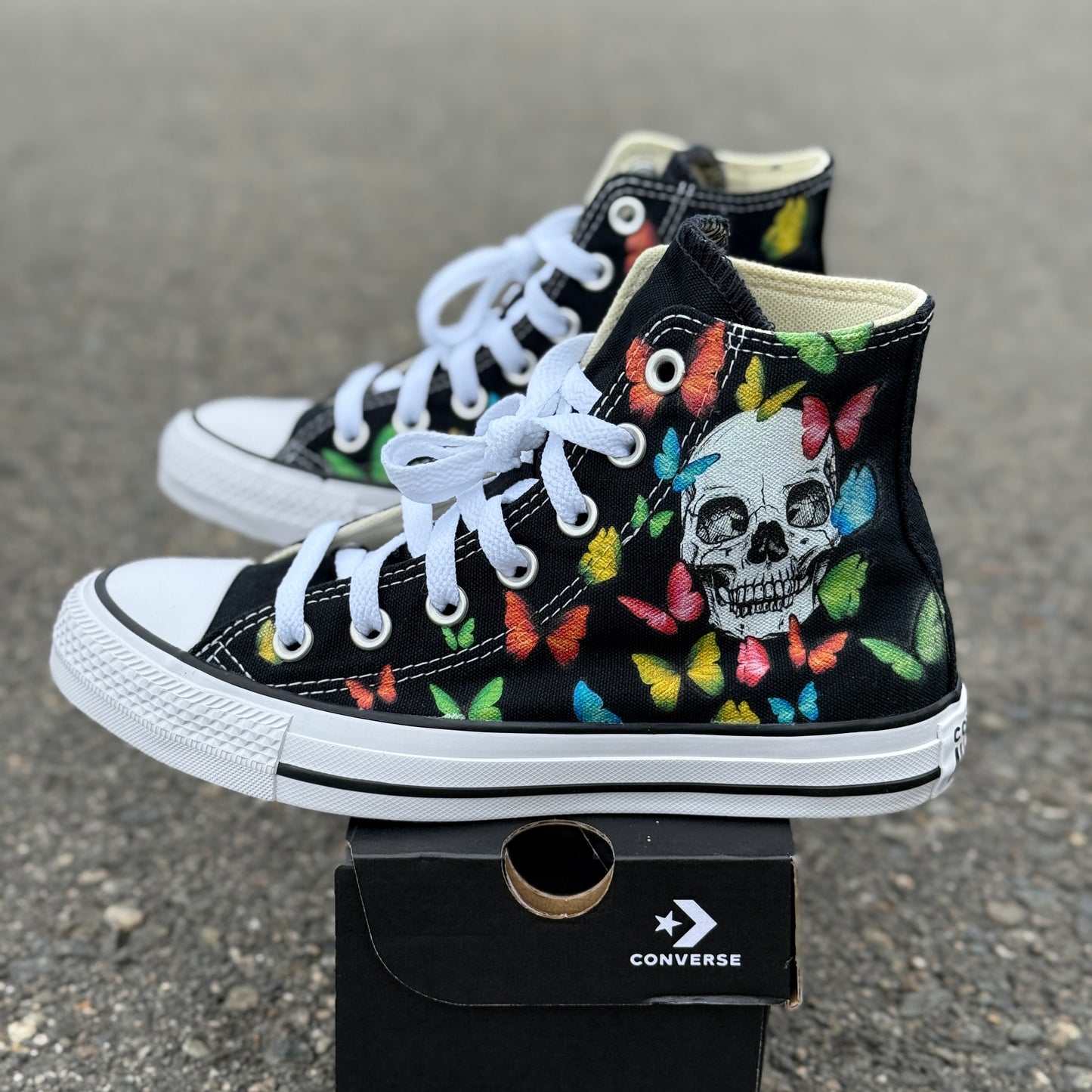 skull butterfly converse Chuck Taylor high top custom shoes